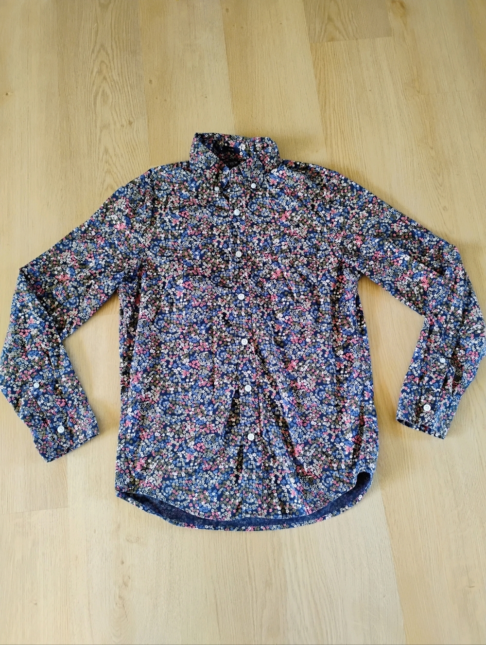 J. Crew Men's Navy Floral Button-Down Shirt with Pink Accents